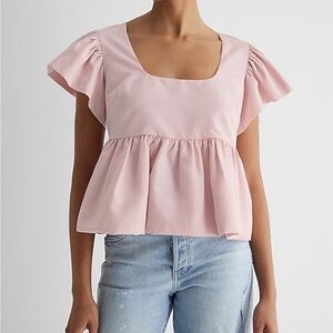 NWT Express Square Neck Flutter Sleeve Peplum Babydoll Top